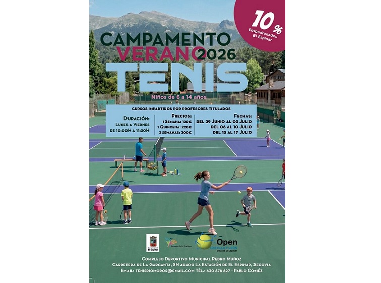 Campamento de tenis de verano en El Espinar 2026